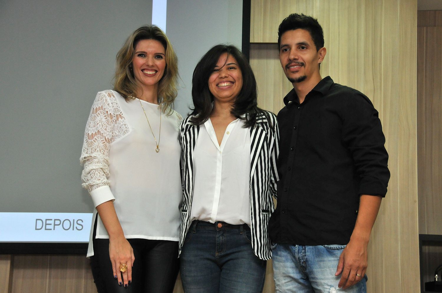 Consultora de moda Kassandra Valduga,  servidora Josy Bezerra e o Cabeleireiro Lello Machado