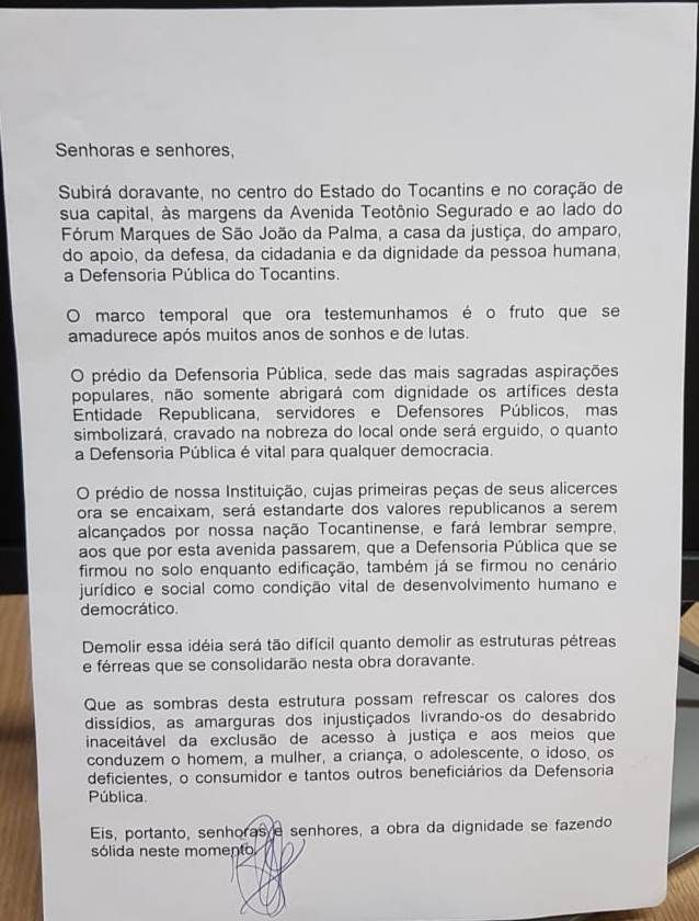 Discurso da defensora pública Estellamaris Postal, defensora pública-geral do Tocantins na ocasião