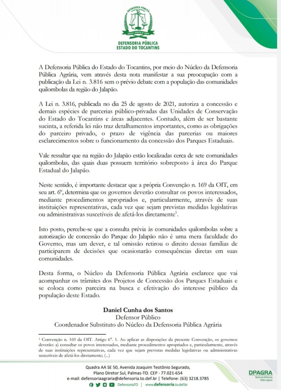 Nota pública do Núcleo da Defensoria Pública Agrária