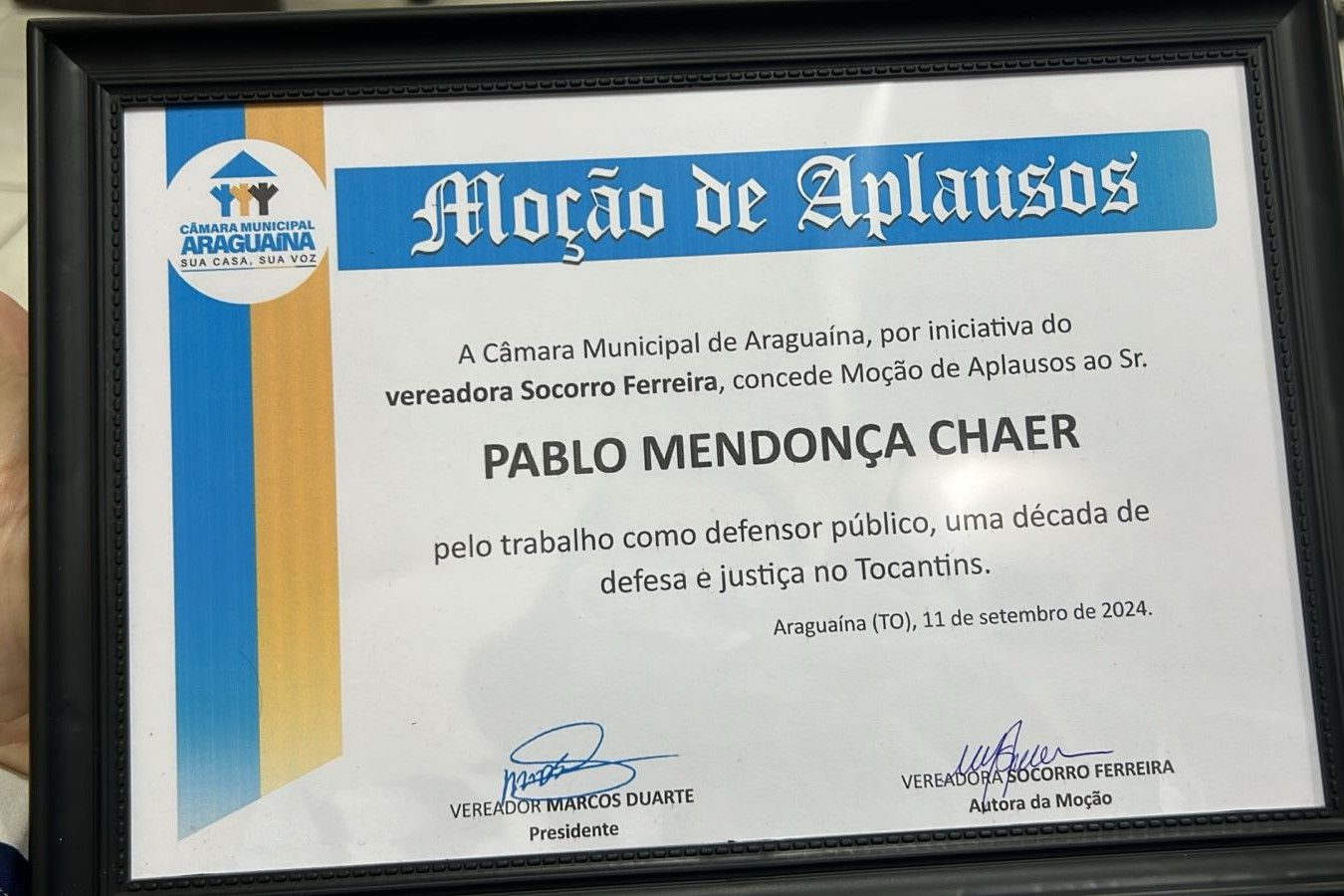 Homenagem pelos quase 10 anos de atuação como defensor público do Tocantins